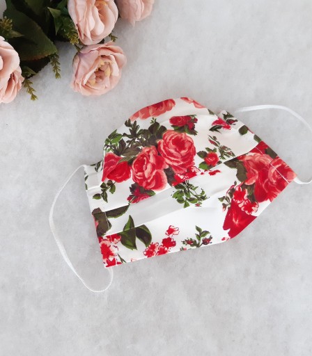 ULIZE Handmade Balta ar sarkanām rozēm Face mask