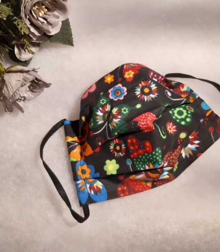 ULIZE Handmade Melna ar krāsainiem taureņiem un ziediem Face mask
